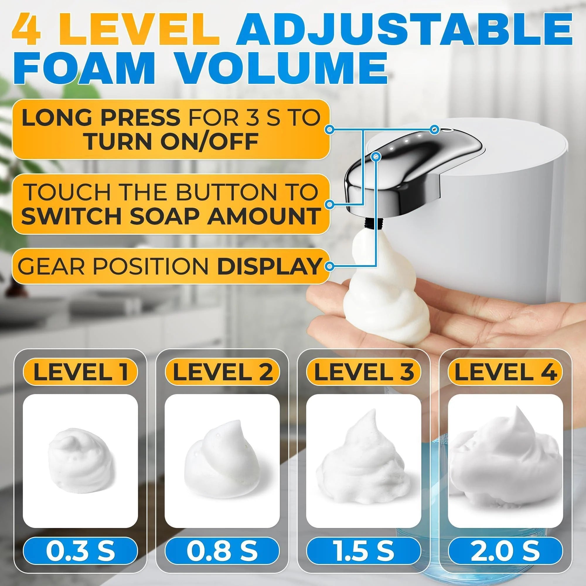 Touchless Automatic Soap Dispenser  13.5 Oz Automatic Hand Soap Dispenser 4 Level Adjustable Foaming Rechargeable & Long Lasting Good for Kitchen Bathroom Hotels Restaurants & Office