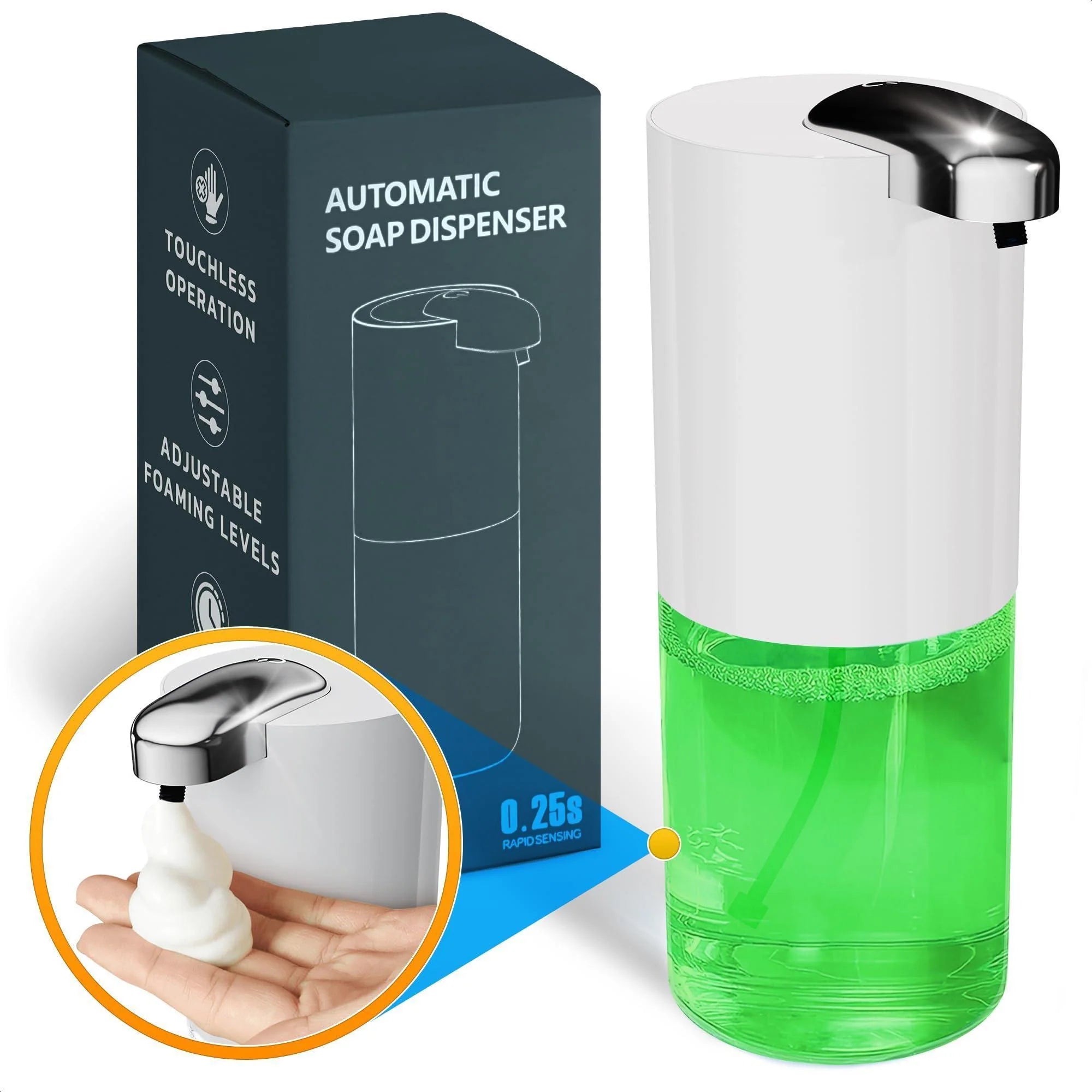 Touchless Automatic Soap Dispenser  13.5 Oz Automatic Hand Soap Dispenser 4 Level Adjustable Foaming Rechargeable & Long Lasting Good for Kitchen Bathroom Hotels Restaurants & Office